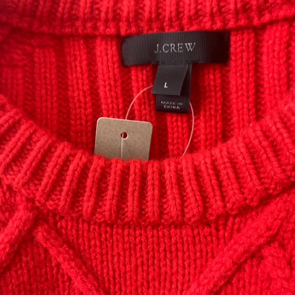 NWT J. Crew Hawthorne Cable Knit Pom Pom Wool Sweater Size L - Picture 6 of 8